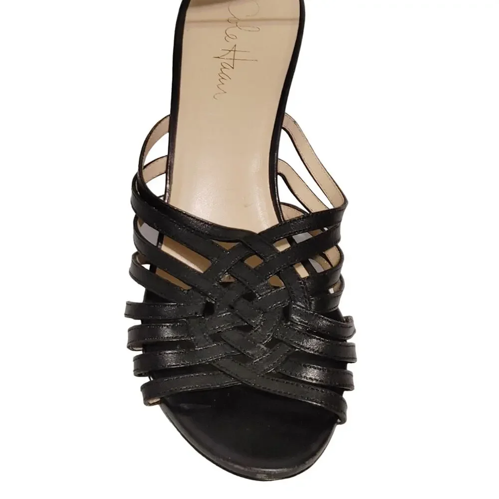 Cole Haan Air Verona Wedge Sandals Crisscross Strappy Black Leather Womens 9.5B